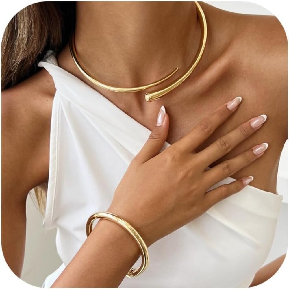 Gold Choker Necklace and Bracelet Set Minimalist Teardrop Jewelry Gift
